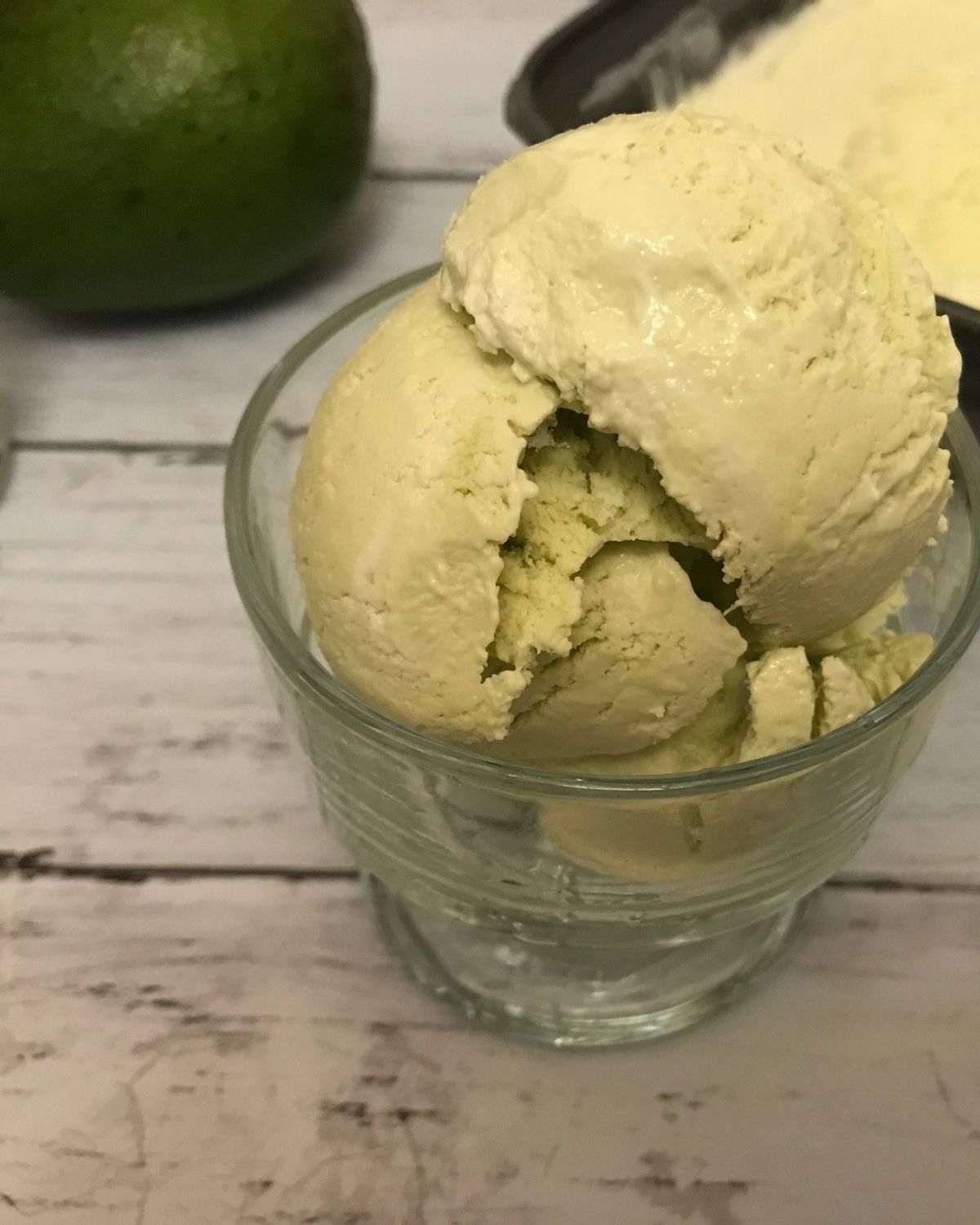 avocado ice cream in an ice cream bowl
