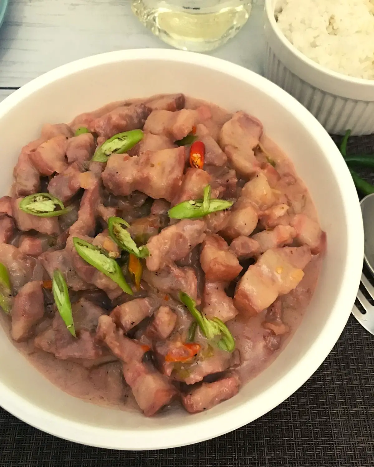 bicol express served in a round white plate