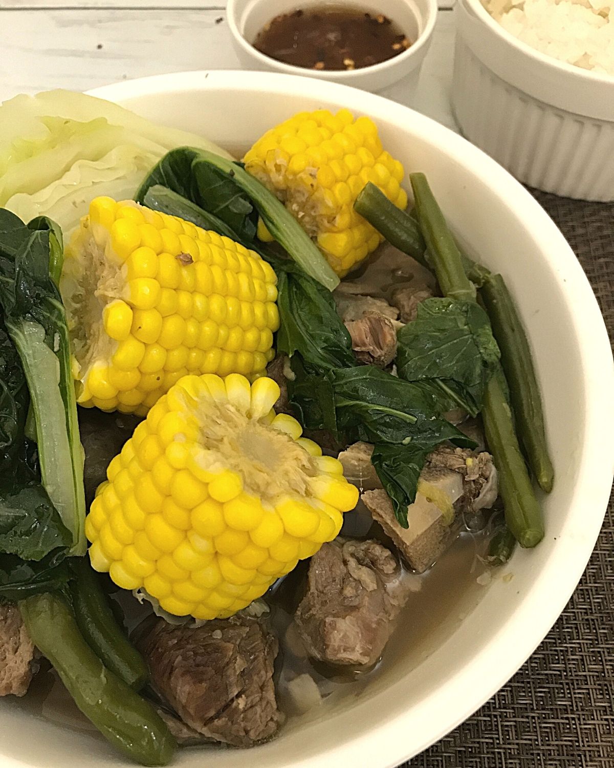 beef soup in a serving bowl